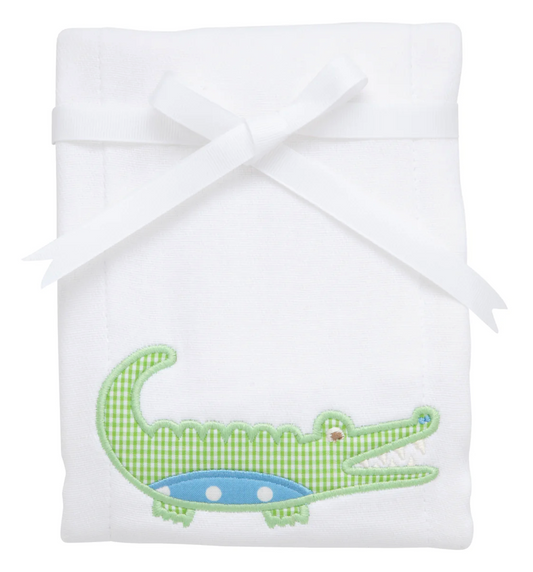 Alligator Applique Burp, Blue
