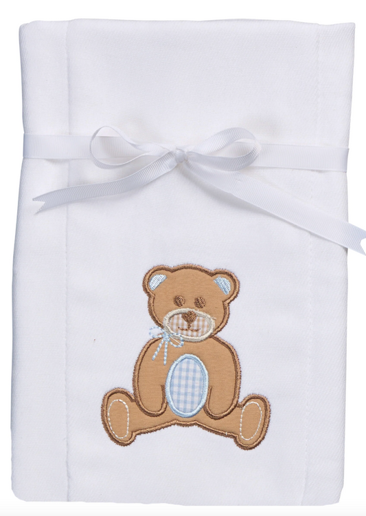 Teddy Bear Applique Burp, Blue