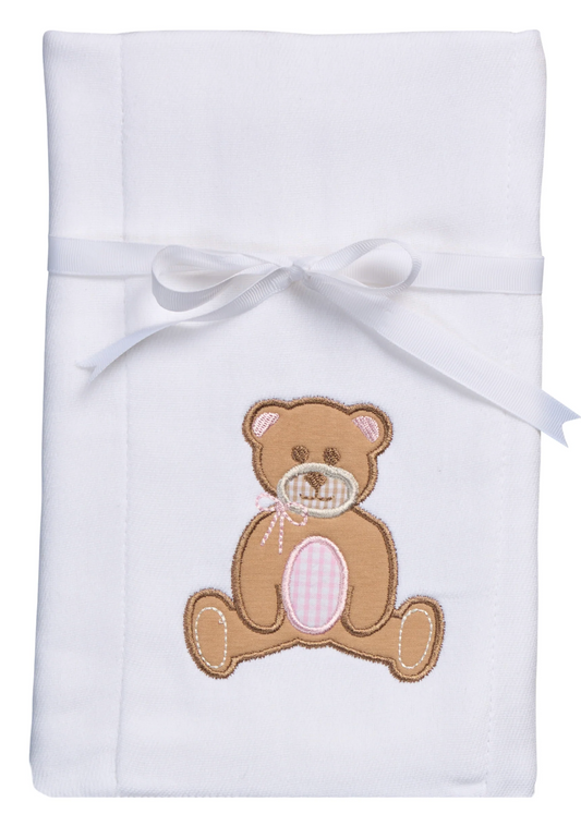 Teddy Bear Applique Burp, Pink