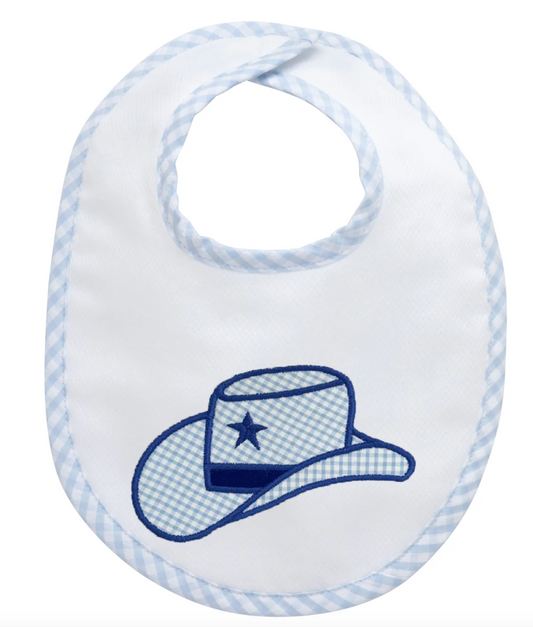 Cowboy Hat Applique Basic Bib, Blue