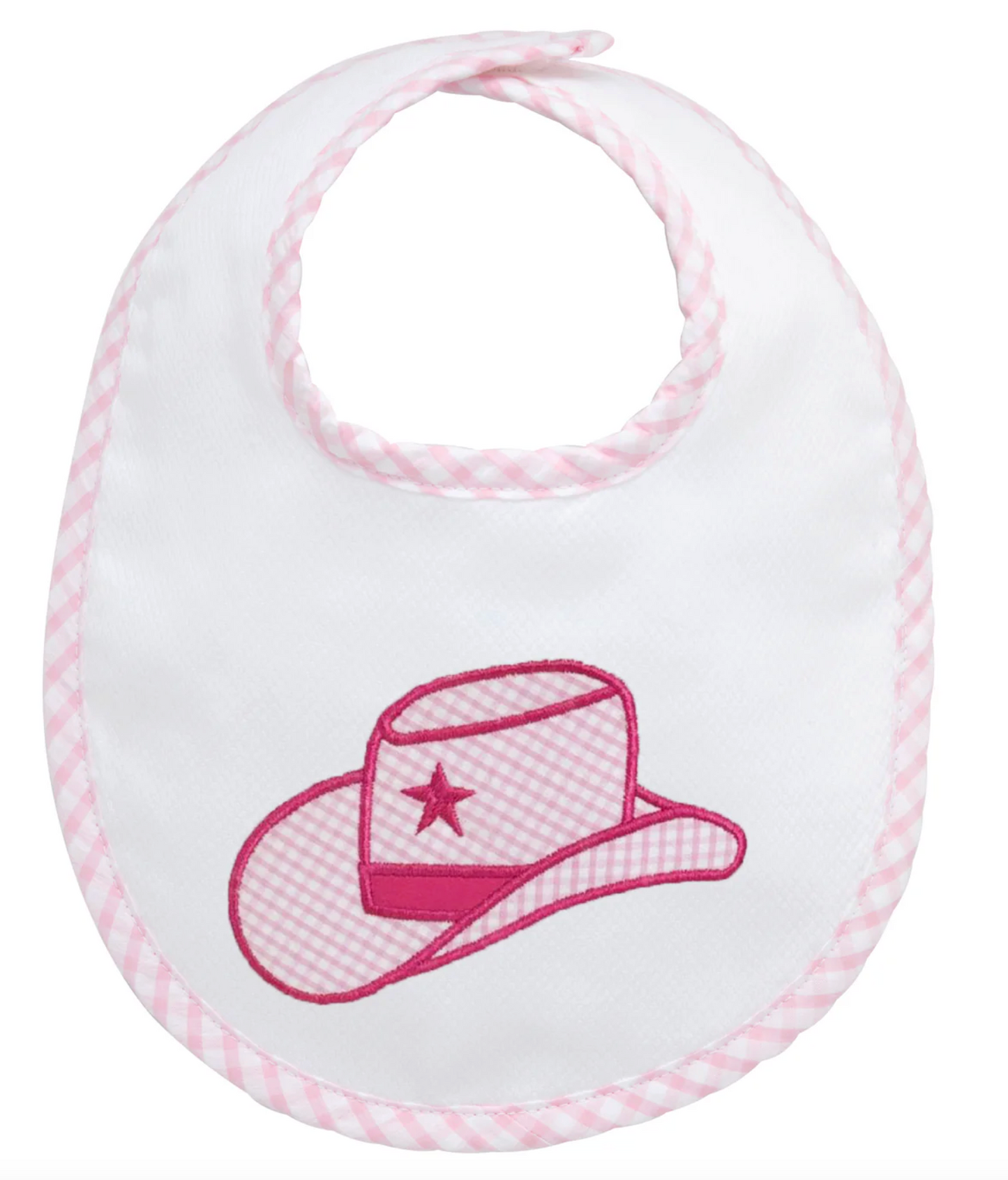 Cowgirl Hat Applique Basic Bib, Pink