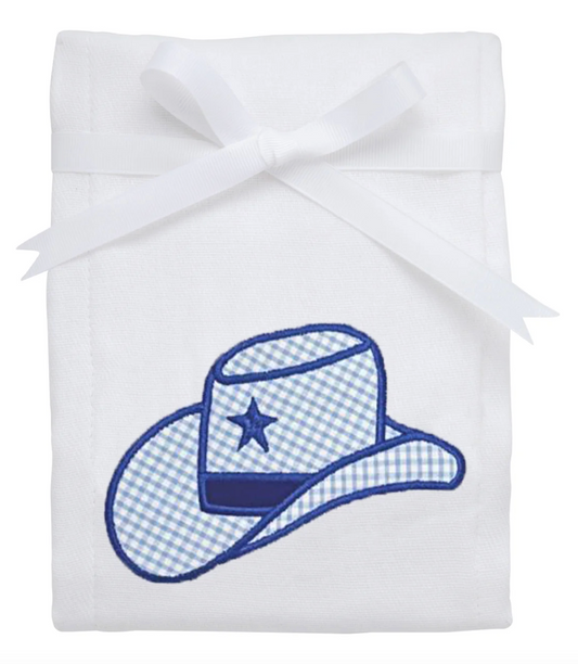 Cowboy Hat Applique Burp, Blue