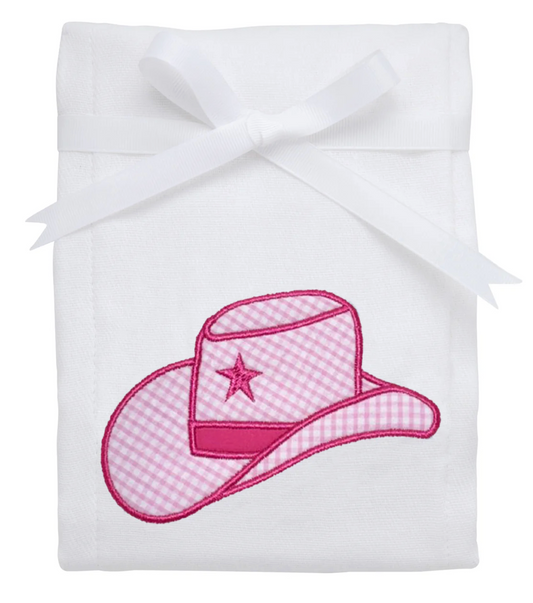 Cowgirl Hat Applique Burp, Pink