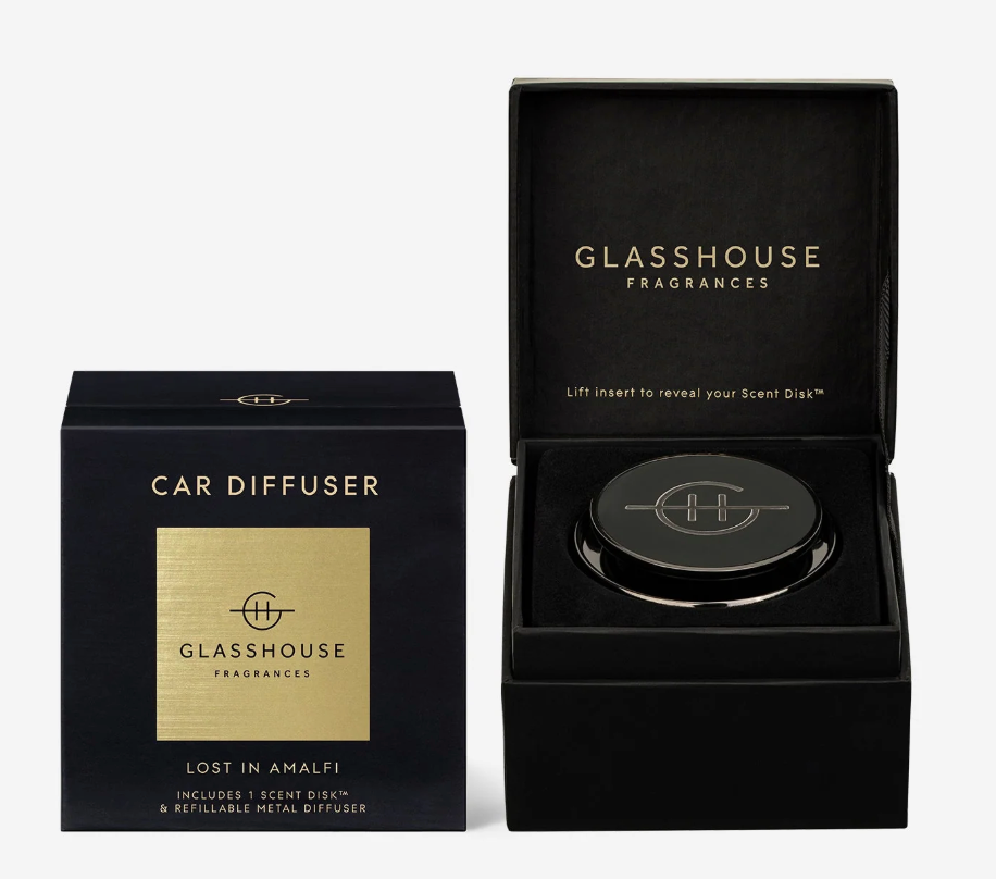 Black Car Diffuser with 1 Replacement Scent Disk - LOST IN AMALFI