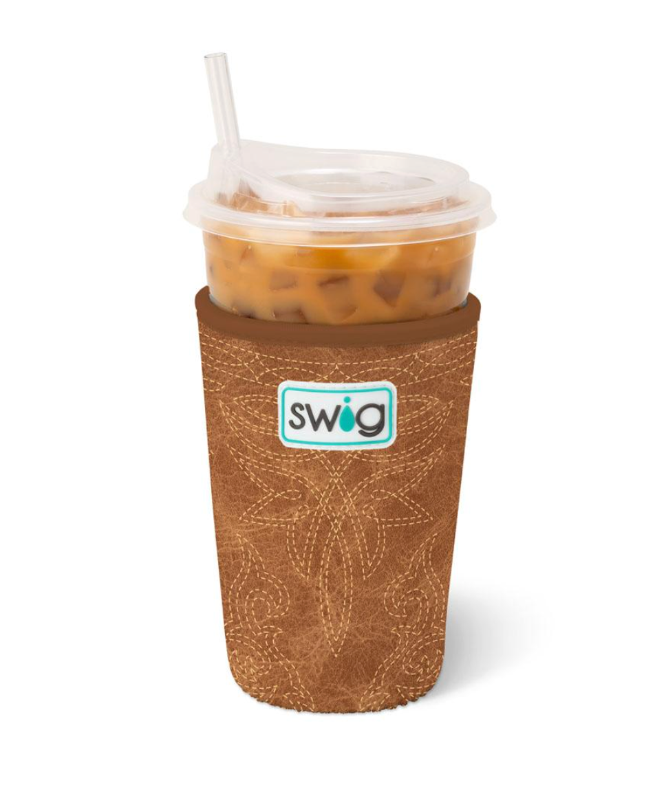 Saddle Stitch Cognac Iced Cup Coolie (Medium)