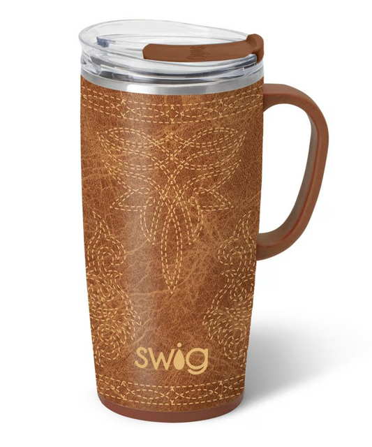 Saddle Stitch Cognac Travel Mug 22oz