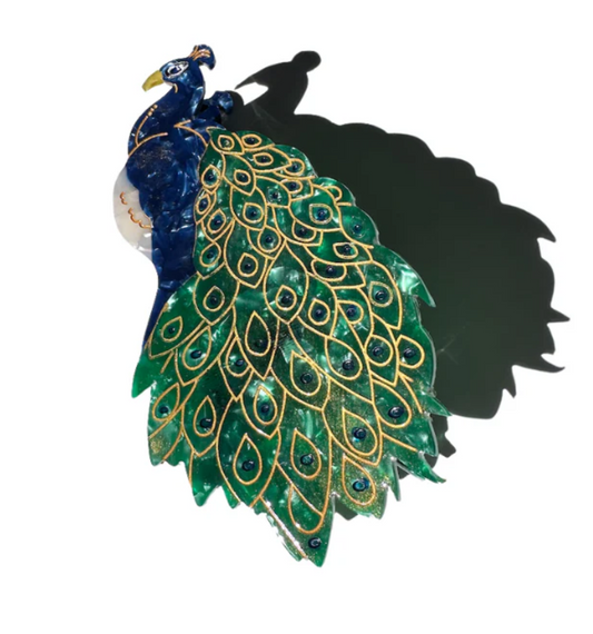 Hand-painted Peacock Bird Claw Hair Clip