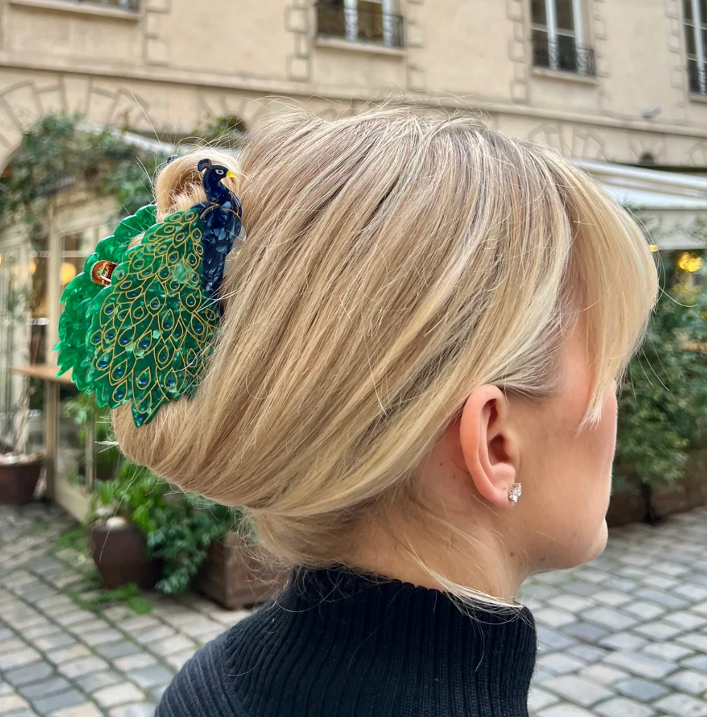 Hand-painted Peacock Bird Claw Hair Clip