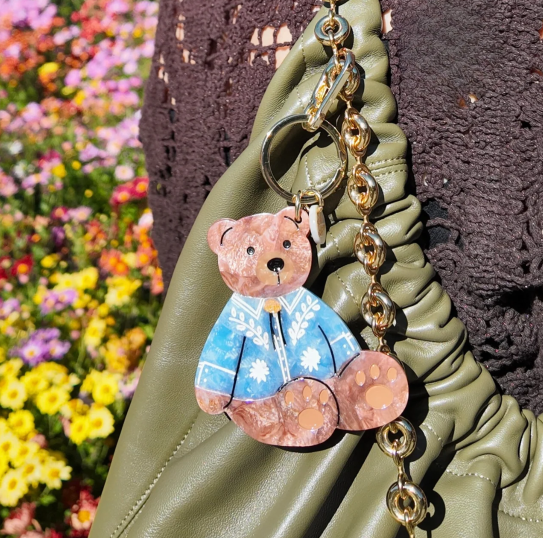 Hand-painted Western Teddy Bag Charm + Keychain