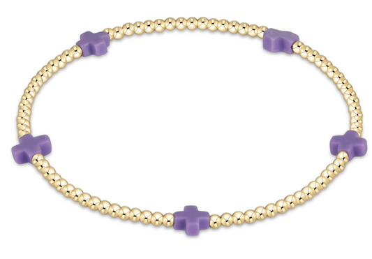 Signature Cross Small 2mm Gold Bracelet - Purple