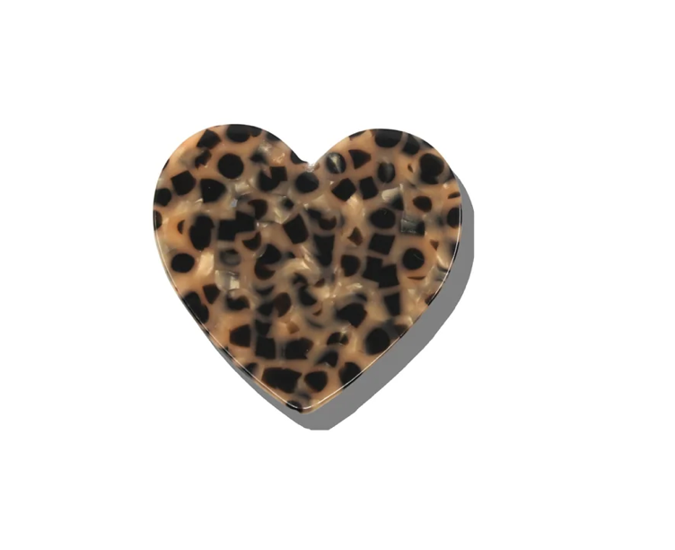 Hand-painted Heart Brooch Pin Leopard
