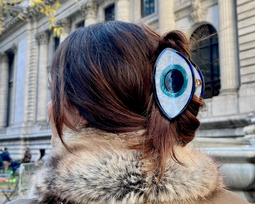 Hand-painted Evil Eye Claw Hair Clip