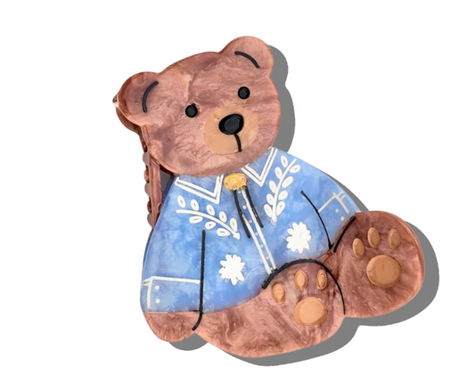 Hand-painted Cowboy Teddy Bear Claw Hair Clip