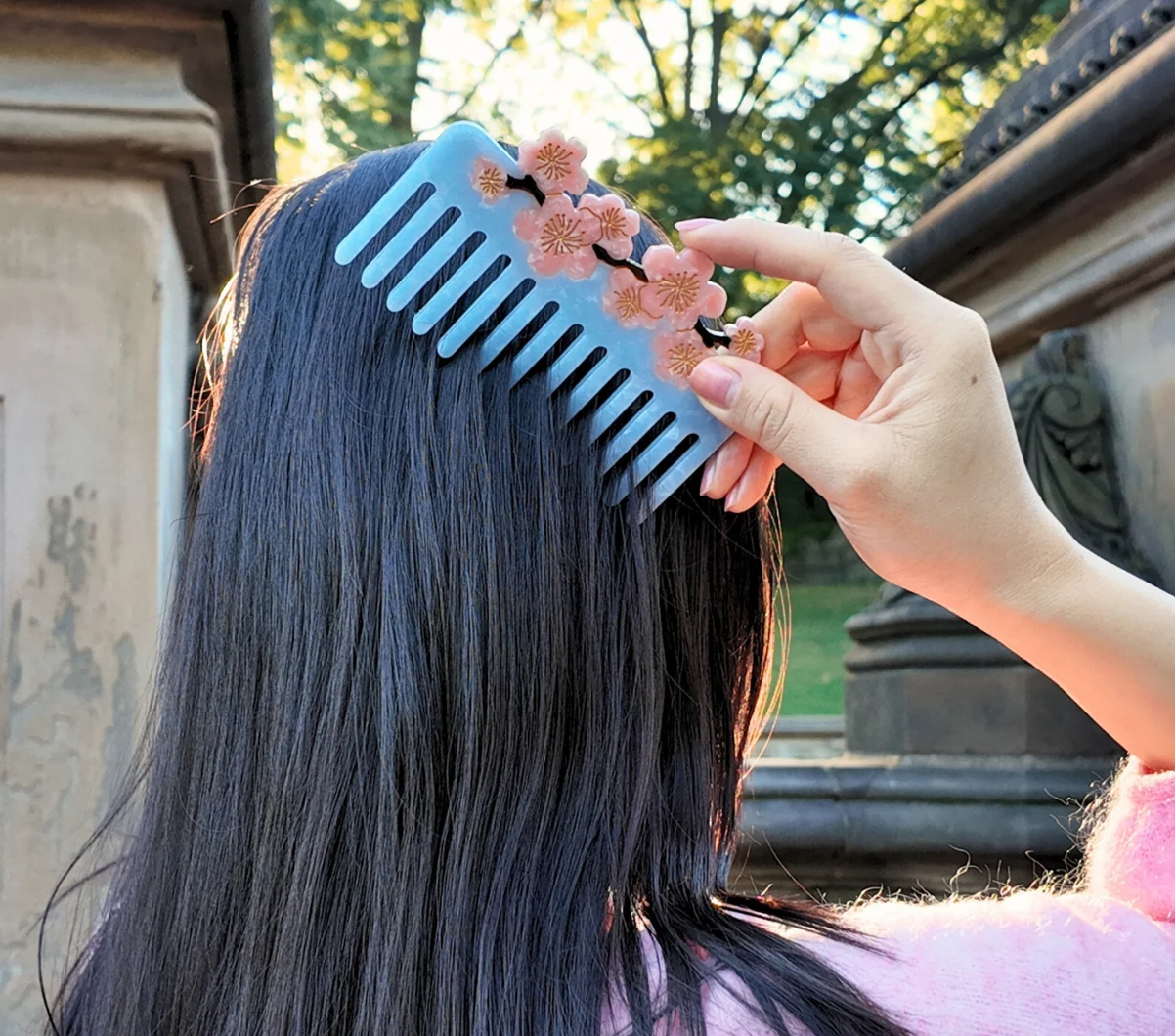 Hand-Painted Cherry Blossom Hair Comb