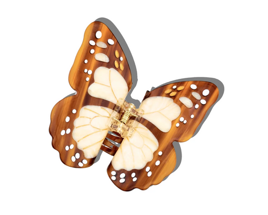 Hand-painted Boho Monarch Claw Hair Clip- Brown