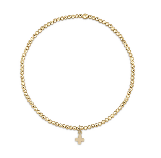 Classic Gold 2mm Bracelet - Beaded Signature Cross Small Gold Charm