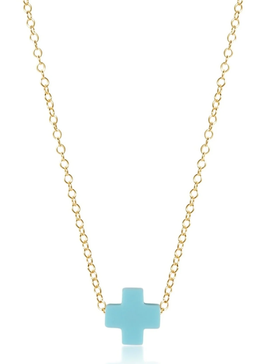 16" NECKLACE GOLD - SIGNATURE CROSS TURQUOISE