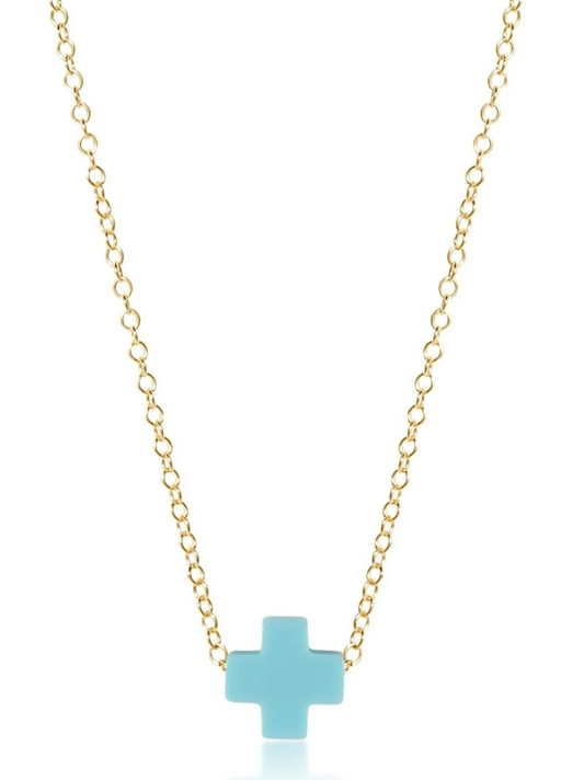 16" NECKLACE GOLD - SIGNATURE CROSS TURQUOISE