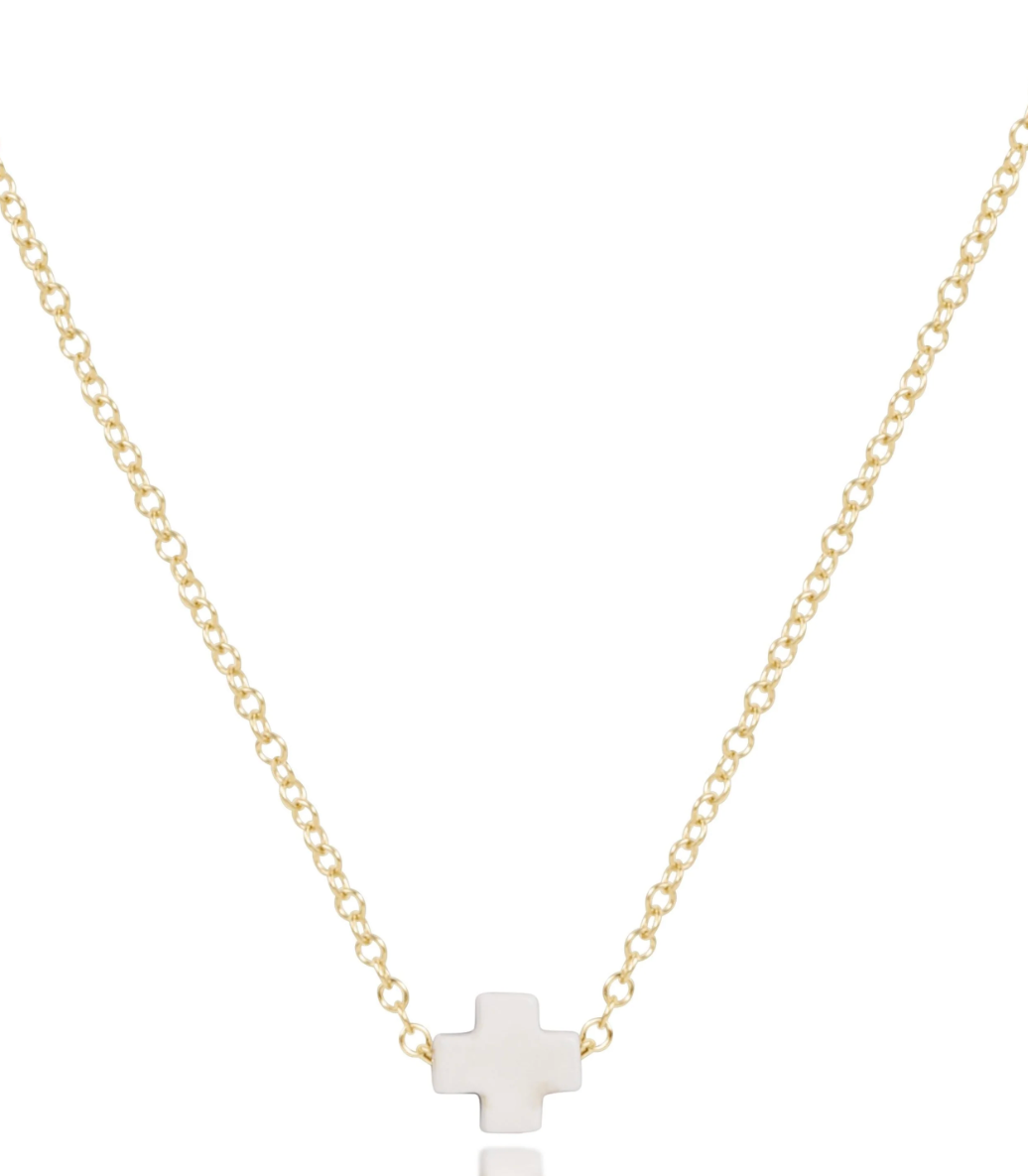 16" Necklace Gold - Signature Cross Off-White