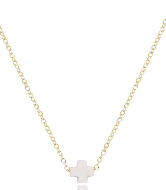 16" Necklace Gold - Signature Cross Off-White