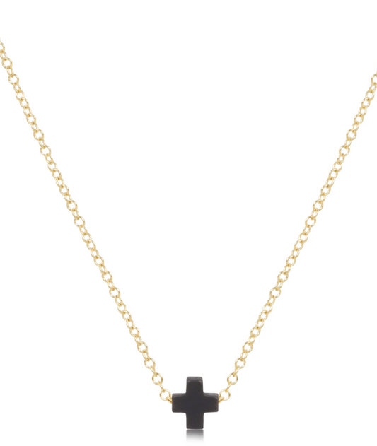 16" Necklace Gold - Signature Cross Small Charcoal