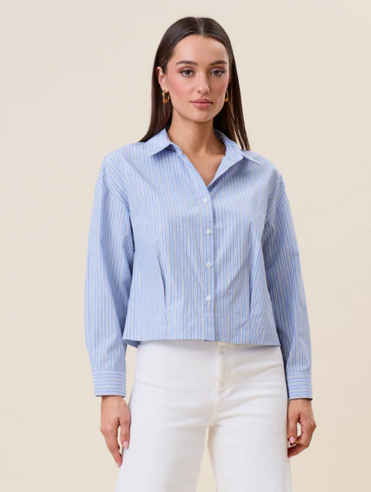 RHINESTONE STRIPE BUTTON DOWN SHIRT