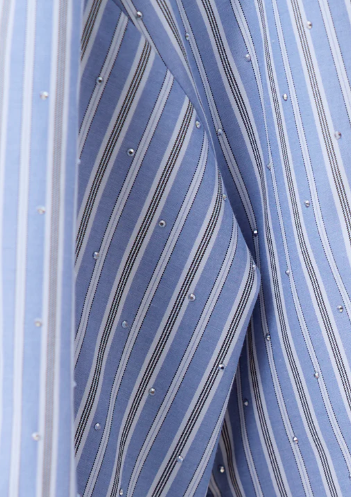 RHINESTONE STRIPE BUTTON DOWN SHIRT