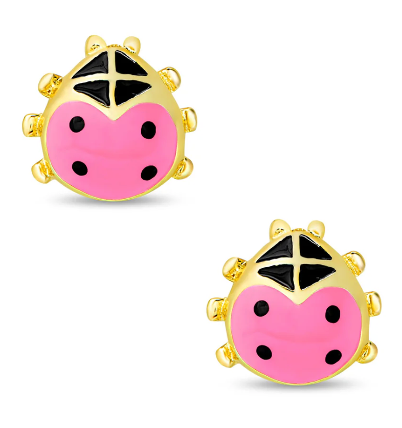 Ladybug Stud Earrings - Pink