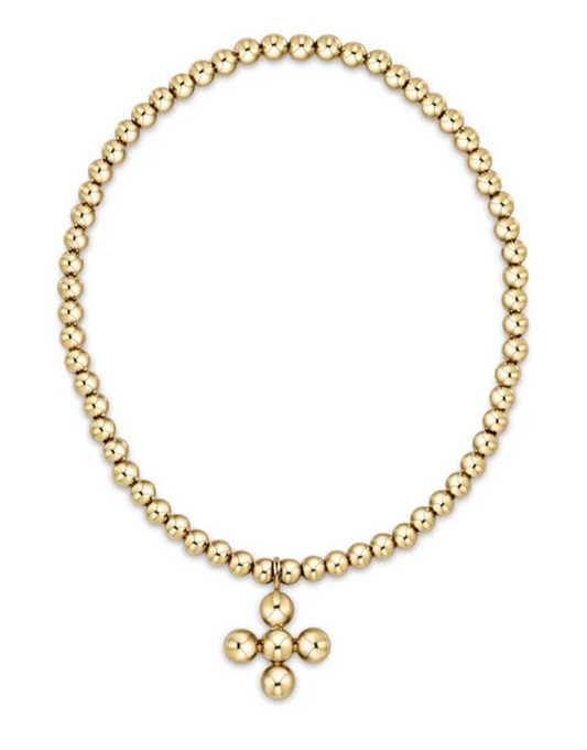 Classic Gold 3mm Bead Bracelet - Classic Beaded Signature Cross Gold Charm - 4mm Bead Gold
