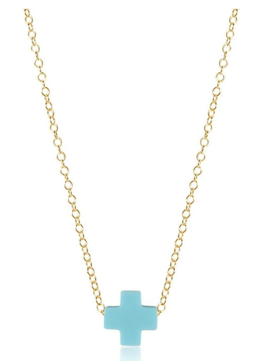 16" NECKLACE GOLD - SIGNATURE CROSS SMALL TURQUOISE