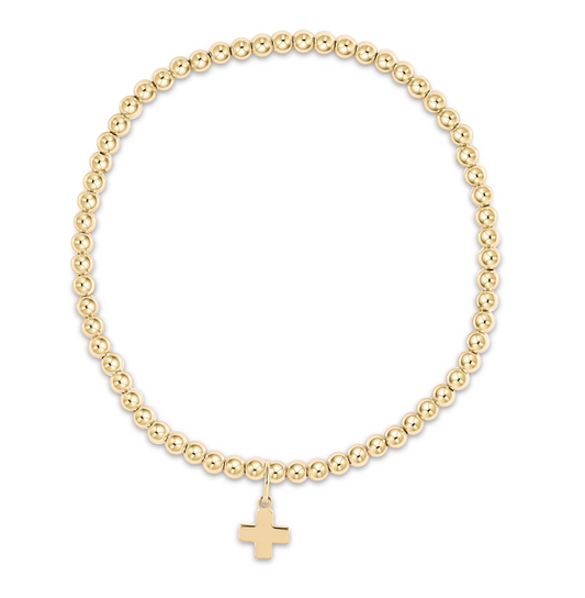 Classic Gold 3mm Bracelet - Signature Cross Gold Charm