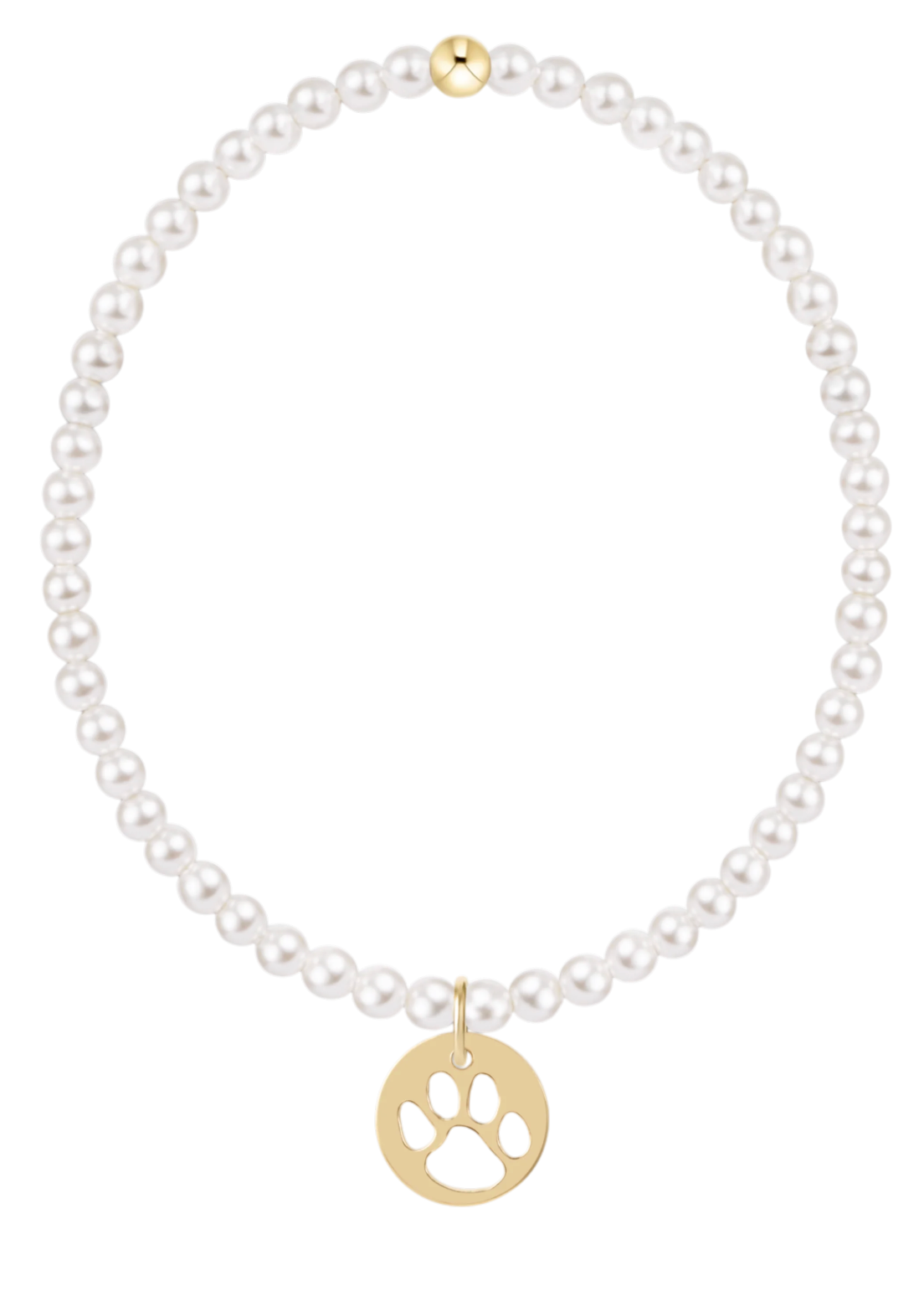 egirl Classic Pearl 3mm Bracelet - Paw Print Gold Disc
