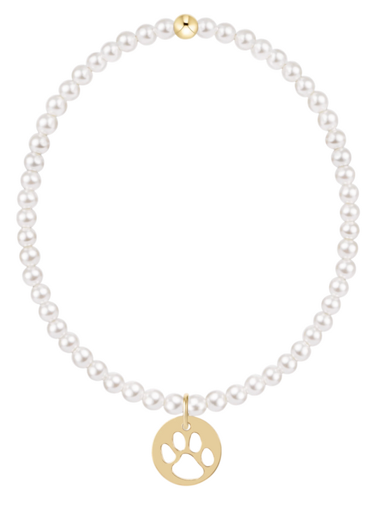 egirl Classic Pearl 3mm Bracelet - Paw Print Gold Disc