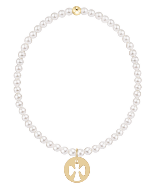 egirl Classic Pearl 3mm Bracelet - Guardian Angel Gold Disc