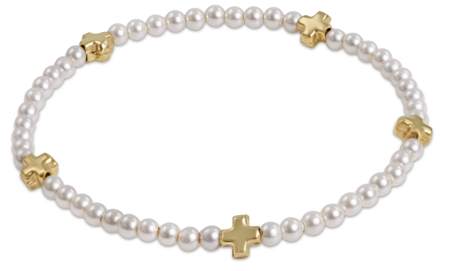 egirl Signature Cross Small 3mm Pearl Bracelet - Gold