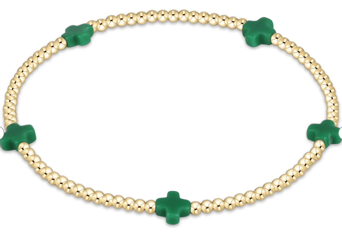 egirl Signature Cross Small 2mm Gold Bracelet - Emerald