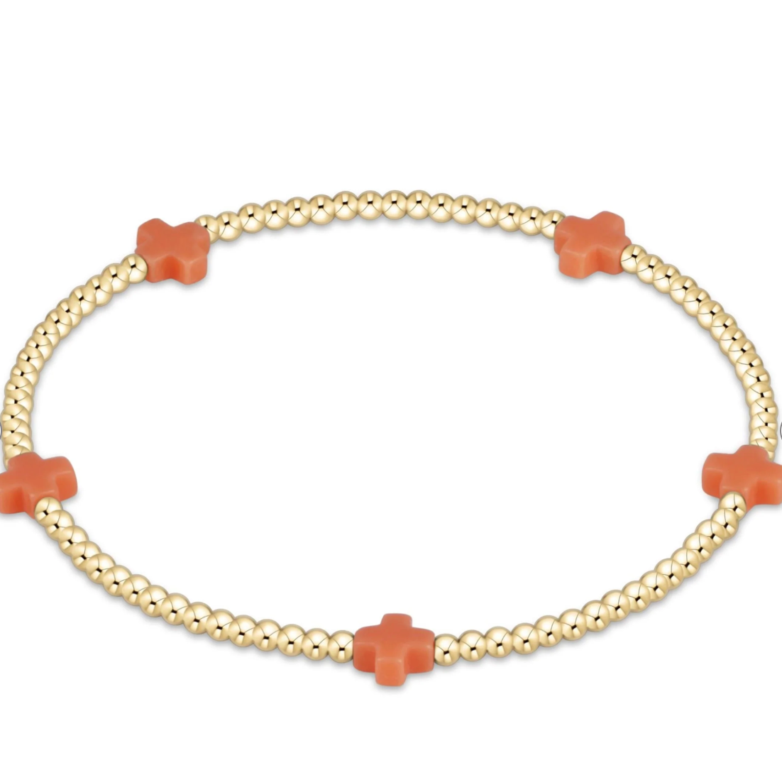 Signature Cross Small 2mm Gold Bracelet - Coral