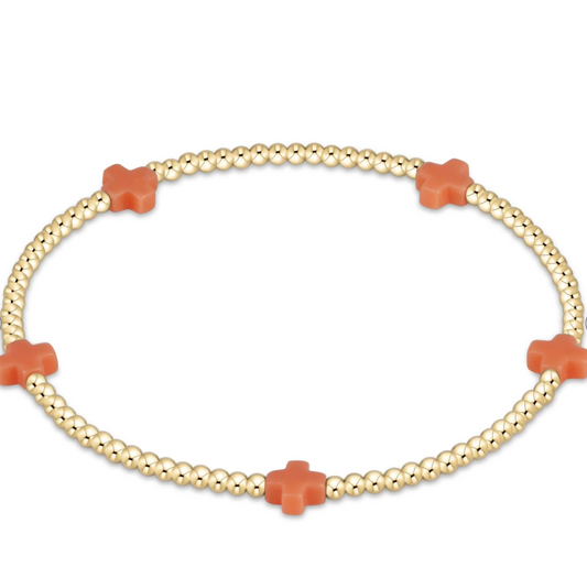 Signature Cross Small 2mm Gold Bracelet - Coral