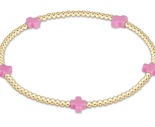 Signature Cross 2mm Gold Bracelet - Bright Pink