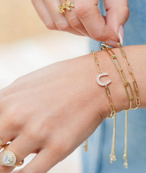 Bracelet - Pave horseshoe pulley, Gold