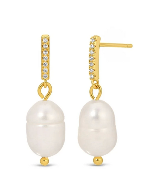 PAVE BAR WITH PEARL DROP EARRING