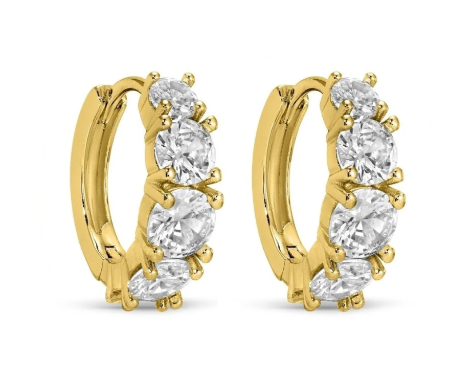 Earrings - Large graduating cz huggies, Gold