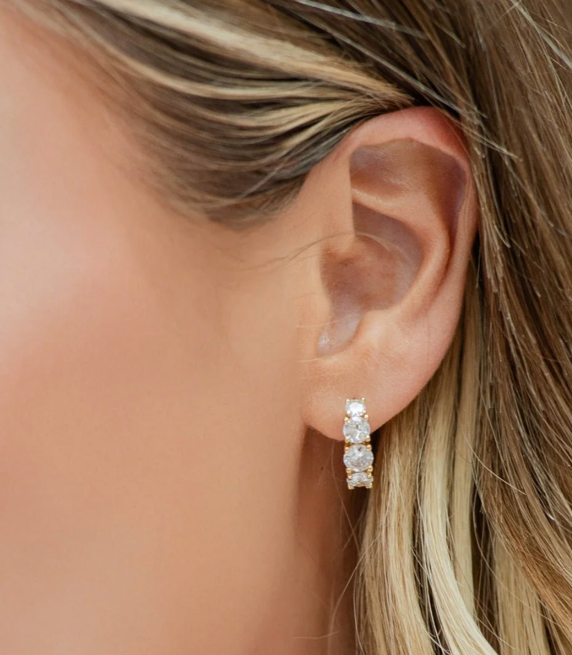 Earrings - Large graduating cz huggies, Gold