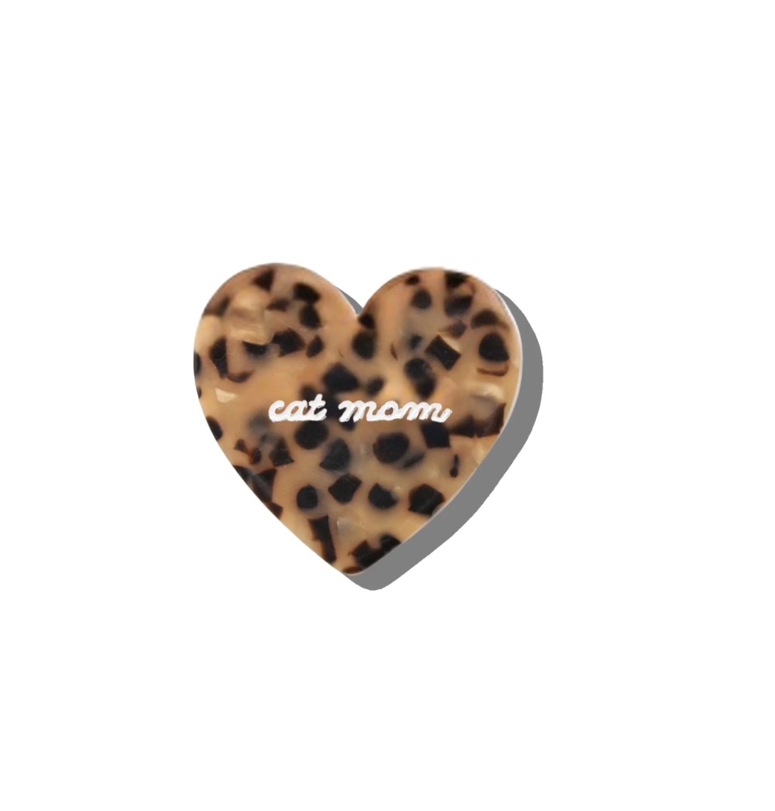 Hand Painted Heart Leopard Brooch Pin