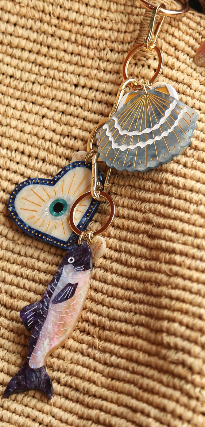HAND-PAINTED COASTAL LUCKY EYE BAG CHARM + KEYCHAIN