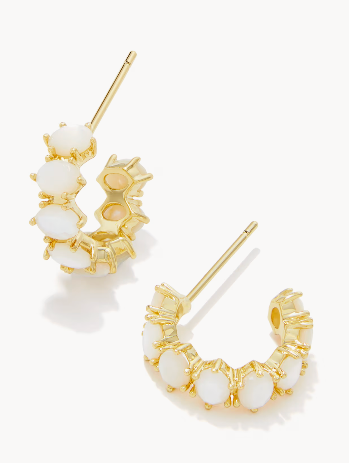 CAILIN SINGLE STONE HUGGIE EARRINGS GOLD IVORY MOTHER OF PEARL