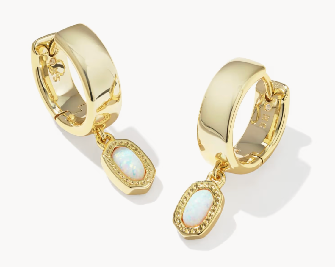 MINI ELLIE WIDE HUGGIE EARRINGS GOLD BRIGHT WHITE LAB GROWN OPAL