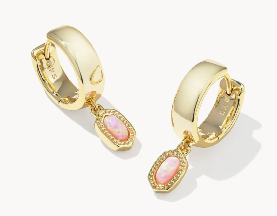 MINI ELLIE WIDE HUGGIE EARRINGS GOLD LIGHT PINK LAB GROWN OPAL