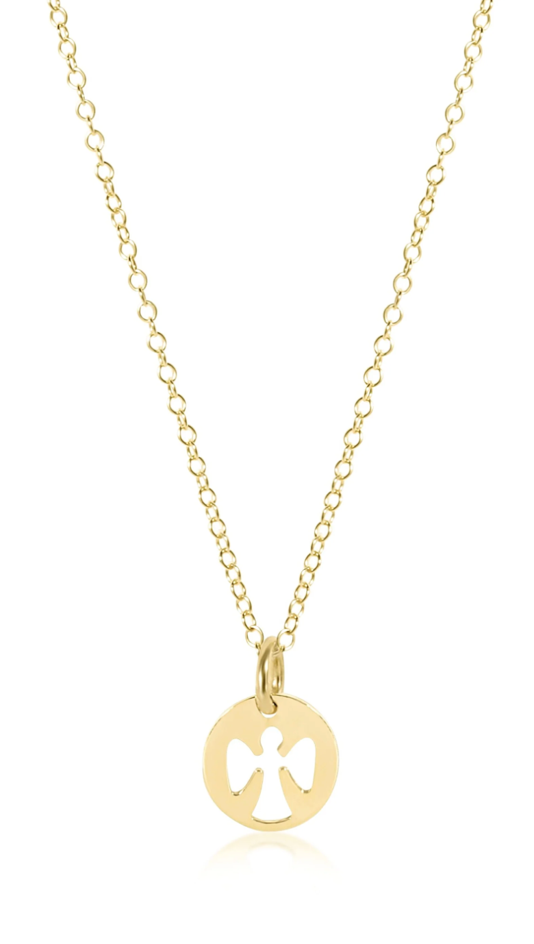 16" Necklace Gold - Guardian Angel Small Gold Disc