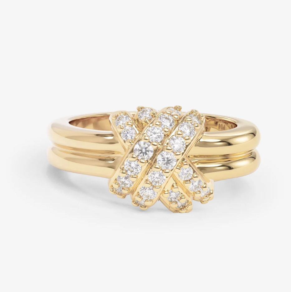 Knot Crossed Ring Gold White